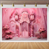 Lofaris Pink Garden Cake Smash Backdrop Floral Arch and Butterfly Photography Background