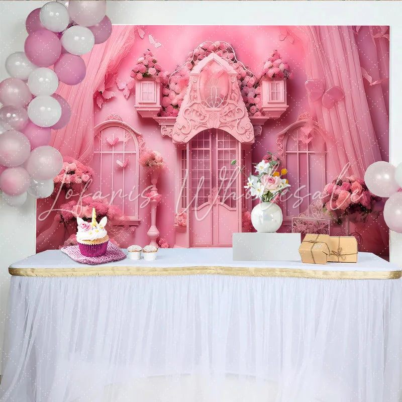 Lofaris Pink Garden Cake Smash Backdrop Floral Arch and Butterfly Photography Background