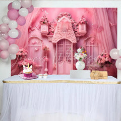 Lofaris Pink Garden Cake Smash Backdrop Floral Arch and Butterfly Photography Background
