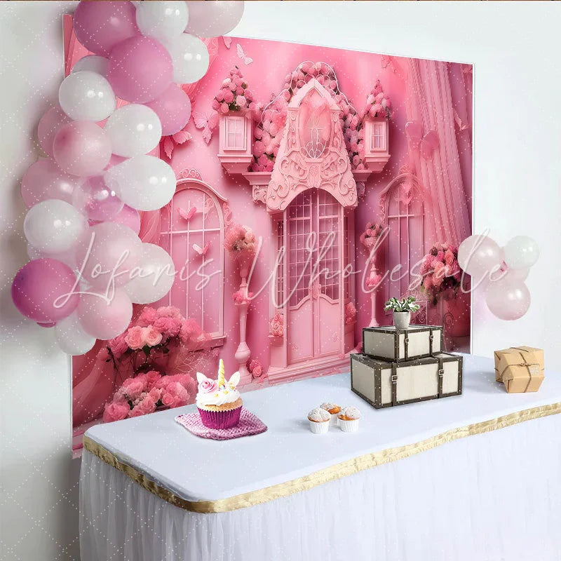 Lofaris Pink Garden Cake Smash Backdrop Floral Arch and Butterfly Photography Background