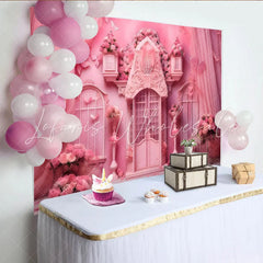 Lofaris Pink Garden Cake Smash Backdrop Floral Arch and Butterfly Photography Background