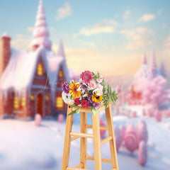Lofaris Pink Gingerbread House Sweetie Candy Winter Backdrop