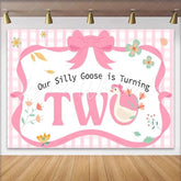 Lofaris Pink Gingham Silly Goose is Turning Two Birthday Backdrop Adorable Floral Baby Girl Party Decor