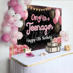Lofaris Pink Glitter Omg! Ur a Teenager 13th Birthday Backdrop Pink and Black Milestone Party Decoration