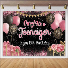 Lofaris Pink Glitter Omg! Ur a Teenager 13th Birthday Backdrop Pink and Black Milestone Party Decoration
