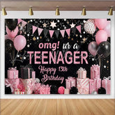 Lofaris Pink Glitter OMG UR A TEENAGER Backdrop 13th Birthday Milestone Gift Party Decoration
