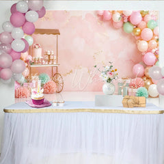 Lofaris Pink Gold Balloon Birthday Backdrop with Dessert Cart and Gifts Elegant Party Background for Girls Photoshoot
