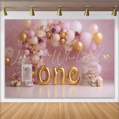 Lofaris Pink Gold Balloon First Birthday Cake Smash Backdrop Floral Birdcage Butterfly ONE Girl Party Background