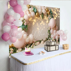 Lofaris Pink Gold Floral Balloon Photography Backdrop with Bokeh Lights Elegant Party Decor for Studio Photoshoot