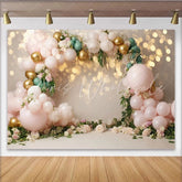 Lofaris Pink Gold Floral Balloon Photography Backdrop with Bokeh Lights Elegant Party Decor for Studio Photoshoot