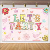 Lofaris Pink Groovy Let’s Party Birthday Backdrop with Colorful Glitter Letters Fun Photo Booth Background for Girls Celebration.