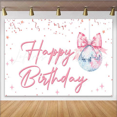 Lofaris Pink Happy Birthday Disco Ball Backdrop with Confetti and Stars Sparkling Party Background for Girls Celebration