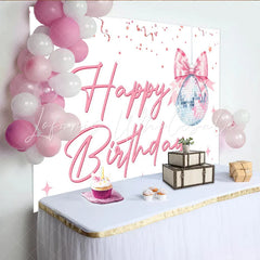 Lofaris Pink Happy Birthday Disco Ball Backdrop with Confetti and Stars Sparkling Party Background for Girls Celebration