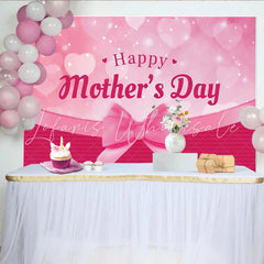 Lofaris Pink Happy Mother’s Day Backdrop with Bokeh Hearts and Ribbon Bow Elegant Background for Celebration Party Decor
