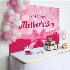 Lofaris Pink Happy Mother’s Day Backdrop with Bokeh Hearts and Ribbon Bow Elegant Background for Celebration Party Decor