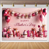 Lofaris Pink Happy Mother’s Day Backdrop with Sweet Cupcakes Balloons Party Background for Celebration and Photoshoot