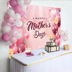Lofaris Pink Happy Mothers Day Backdrop with Heart Balloons and Flowers Striped Background for Party Decoration