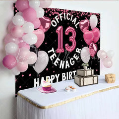 Lofaris Pink Heart Balloons 13th Birthday Backdrop Official 13 Teenager Girl Milestone Party Decoration