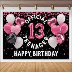 Lofaris Pink Heart Balloons 13th Birthday Backdrop Official 13 Teenager Girl Milestone Party Decoration