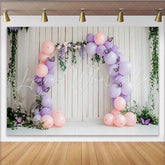 Lofaris Pink Lavender Butterfly Baby Shower Backdrop with Wooden Arch Elegant Photo Booth Prop for Girls Party Decor