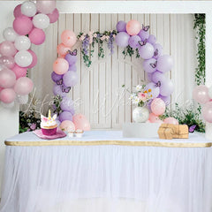 Lofaris Pink Lavender Butterfly Baby Shower Backdrop with Wooden Arch Elegant Photo Booth Prop for Girls Party Decor