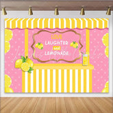 Lofaris Pink Lemonade Stand Photography Backdrop with Polka Dots and Yellow Stripes Love Laughter and Lemonade Sign for Summer Party Decor