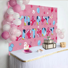 Lofaris Pink Paw Prints Happy Birthday Backdrop Cute Puppy Theme Balloons Party Background