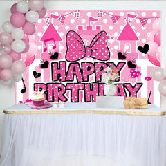 Lofaris Pink Polka Dot Birthday Backdrop with Castle Balloons and Cute Bow Party Decor for Girls Photoshoot