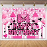 Lofaris Pink Polka Dot Birthday Backdrop with Castle Balloons and Cute Bow Party Decor for Girls Photoshoot
