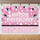 Lofaris Pink Polka Dot Happy Birthday Party Backdrop with Balloons and Bunting Festive Photo Background for Girls Celebration