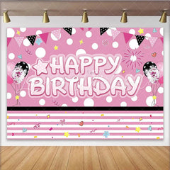 Lofaris Pink Polka Dot Happy Birthday Party Backdrop with Balloons and Bunting Festive Photo Background for Girls Celebration