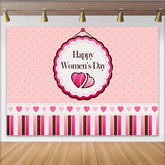Lofaris Pink Polka Dot Happy Womens Day Backdrop Heart and Stripes Celebration Background