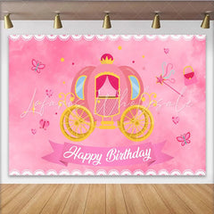 Lofaris Pink Princess Carriage Birthday Backdrop Magical Fairy Tale Party Background with Butterfly and Wand