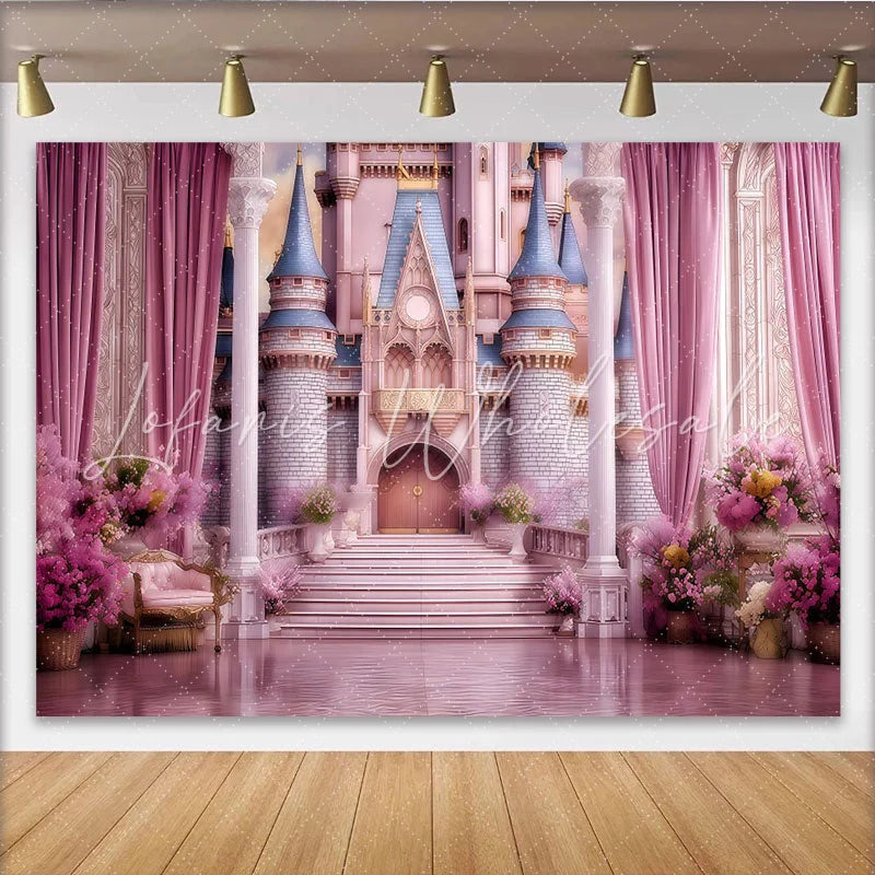 Lofaris Pink Princess Castle Backdrop Royal Palace Entrance Birthday Party Photography Background