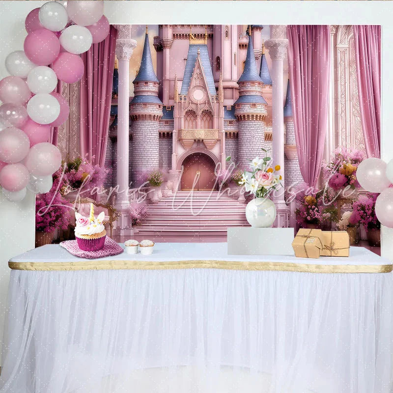 Lofaris Pink Princess Castle Backdrop Royal Palace Entrance Birthday Party Photography Background