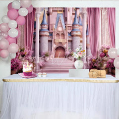 Lofaris Pink Princess Castle Backdrop Royal Palace Entrance Birthday Party Photography Background