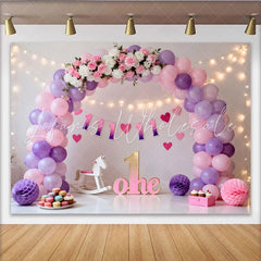 Lofaris Pink Purple Balloon First Birthday Cake Smash Backdrop Floral ONE Sign Fairy Light Girl Party Background