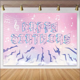 Lofaris Pink Purple Musical Happy Birthday Backdrop with Crystal Text and Notes Dreamy Photo Background for Girls Birthday Party Decoration