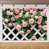 Lofaris Pink Rose Floral Photography Backdrop with White Lattice Elegant Garden Background for Studio Photoshoot and Party Decor