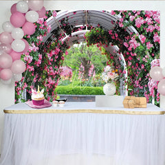 Lofaris Pink Rose Garden Arch Floral Photography Backdrop Natural Scenery Studio Background for Event Decor