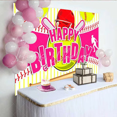 Lofaris Pink Softball Girl Birthday Backdrop Sports Theme Party Decoration Background for Girls and Kids