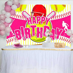 Lofaris Pink Softball Girl Birthday Backdrop Sports Theme Party Decoration Background for Girls and Kids
