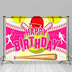 Lofaris Pink Softball Girl Birthday Backdrop Sports Theme Party Decoration Background for Girls and Kids