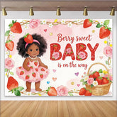 Lofaris Pink Strawberry Baby Shower Backdrop for Girl Cute Cartoon Baby and Roses Theme Background for Party Decor.