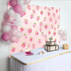 Lofaris Pink Strawberry Watercolor Photography Backdrop Sweet Fruit Pattern Background for Kids Birthday Party or Studio Photoshoot