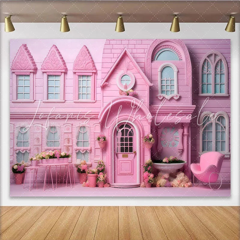Lofaris Pink Townhouse Cake Smash Backdrop Elegant Flower Box Photography Background