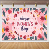 Lofaris Pink Tulip Frame Womens Day Backdrop Circular Flower Wreath International Womens Day Banner