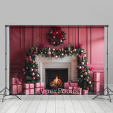 Lofaris Pink Vintage Wall Fireplace Wreath Christmas Backdrop