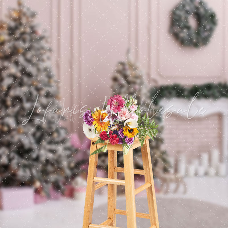 Lofaris Pink Wall Interior Christmas Photography Backdrop