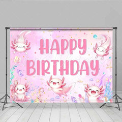 Lofaris Pink Watercolor Axolotl Birthday Backdrop Cute Underwater Sea Creatures Party Background for Girls